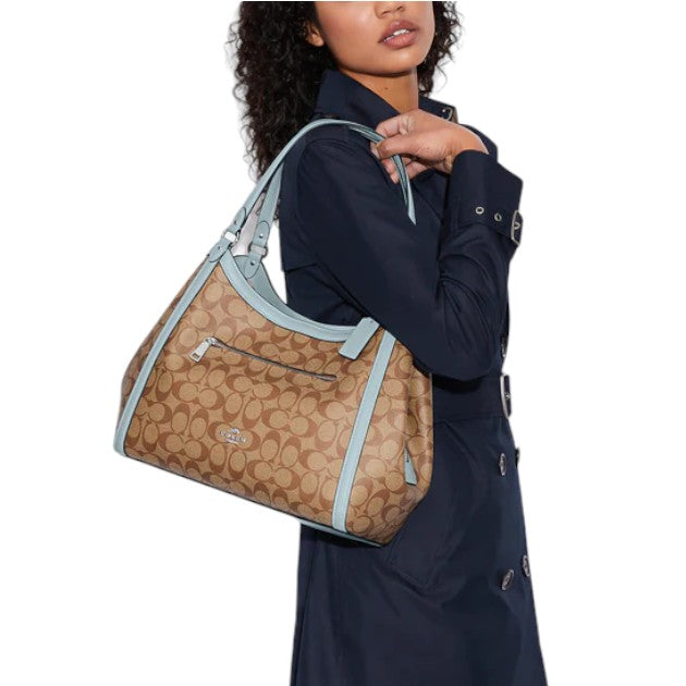 COACH KRISTY SHOULDER SIGNATURE C6232 IN KHAKI POWDER BLUE