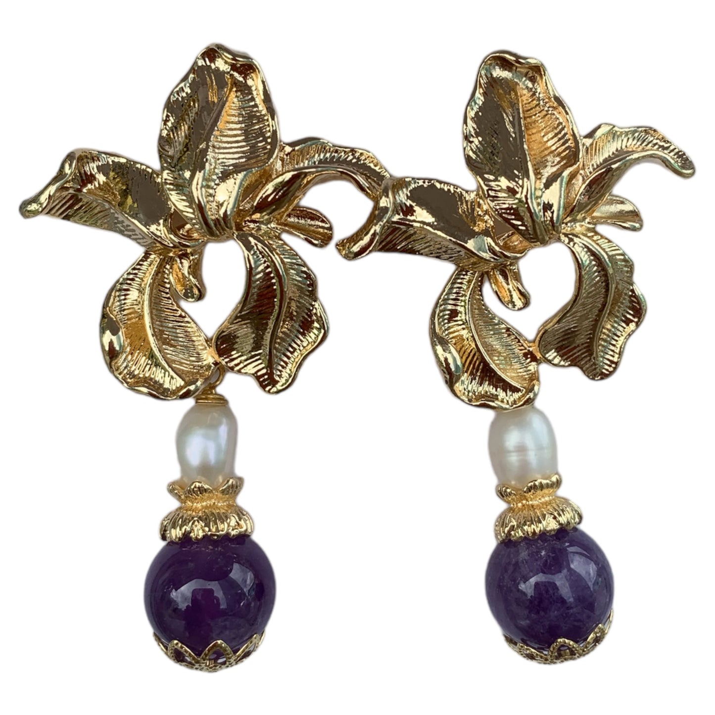 Golden Orchid Cascade Earrings