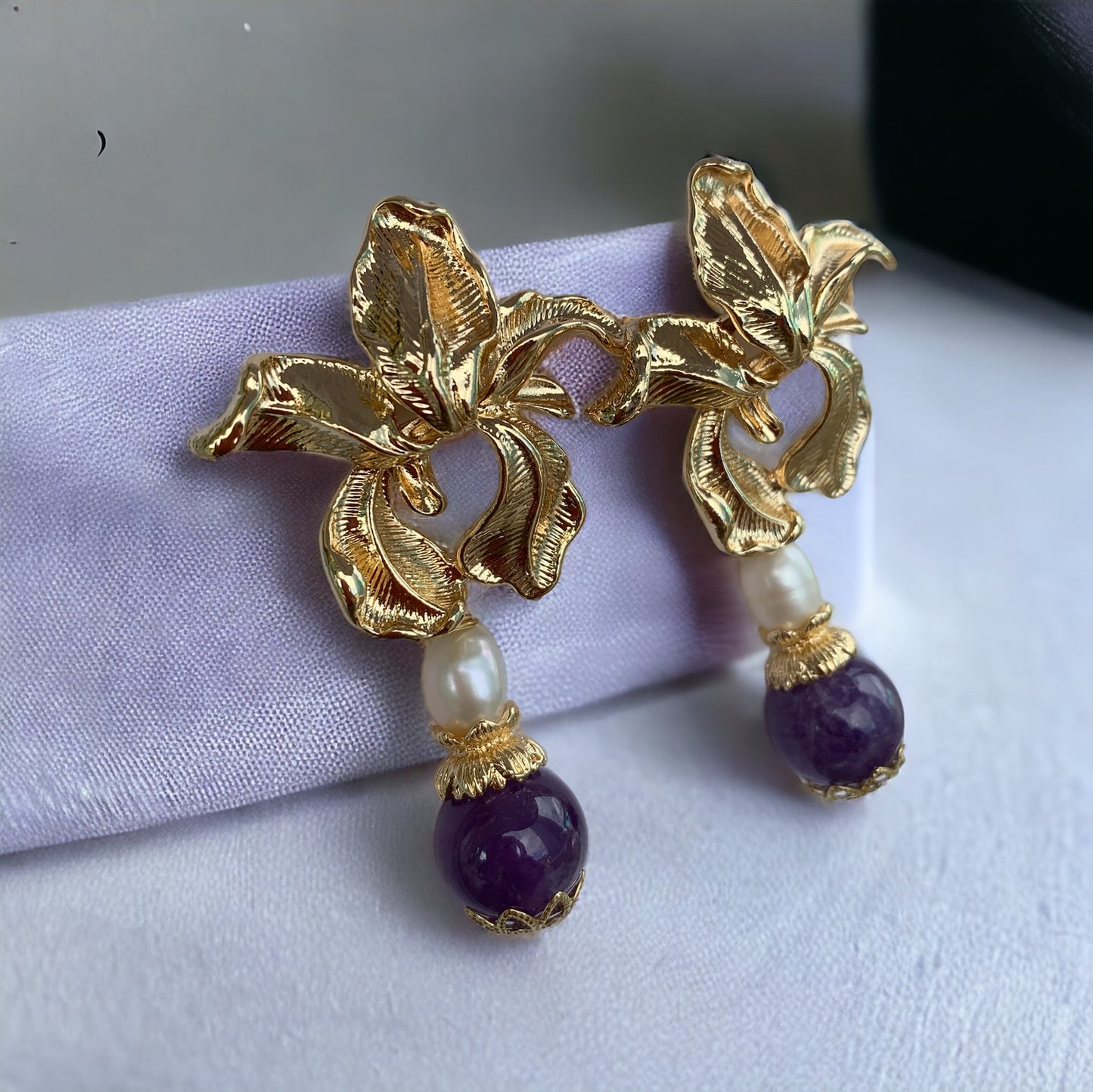 Golden Orchid Cascade Earrings