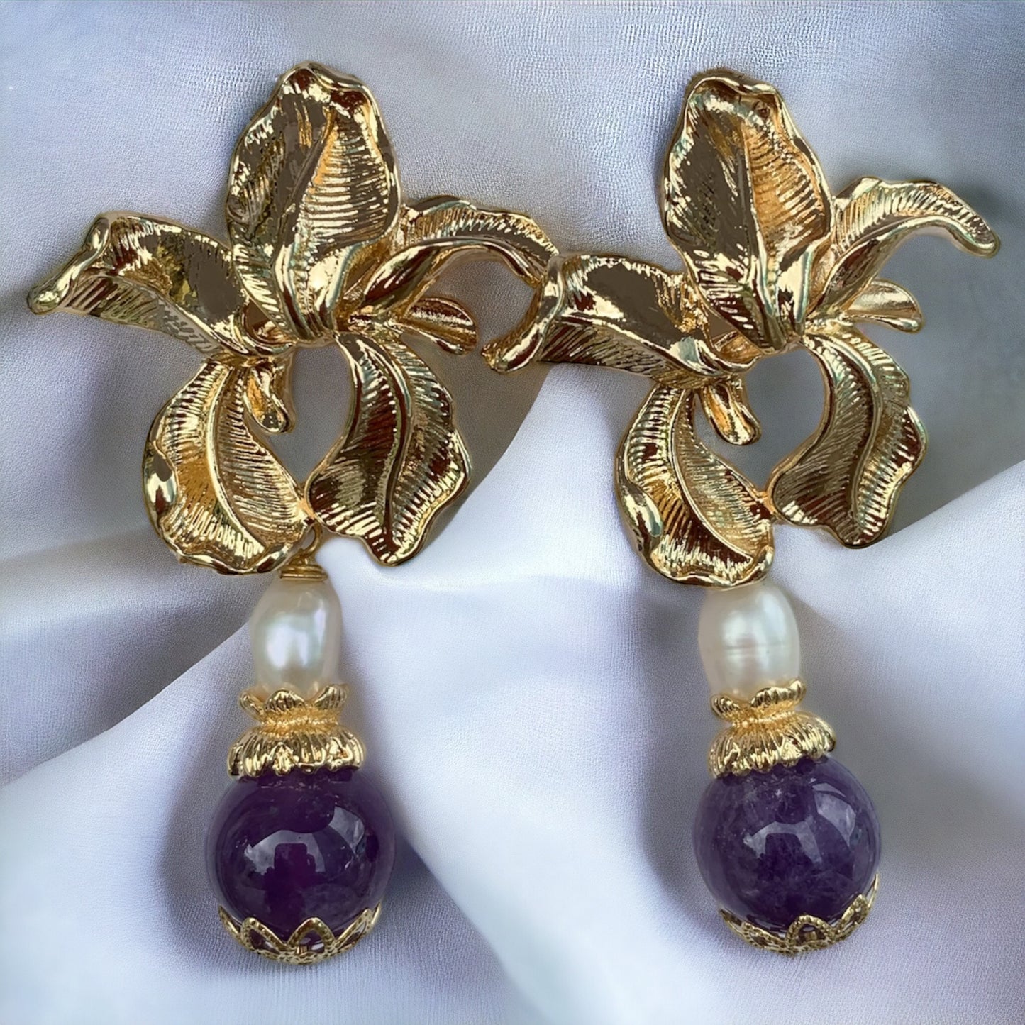 Golden Orchid Cascade Earrings