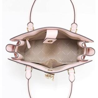 Michael Kors Hamilton Medium Vanilla MK Signature Pink Satchel Crossbody Handbag